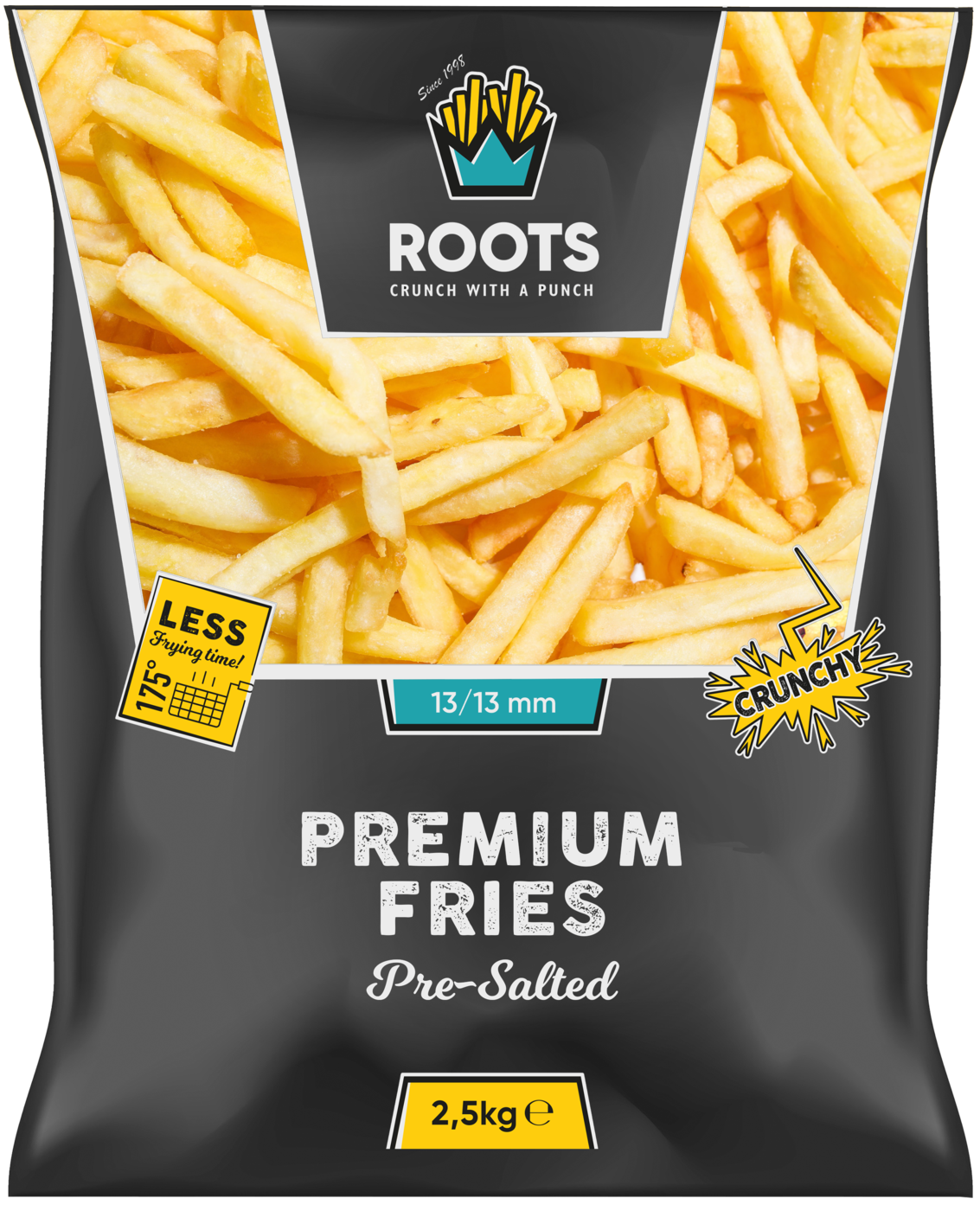 Roots Premium Pommes 13/13, vorgesalzen  pro karton 4×2.5kg
