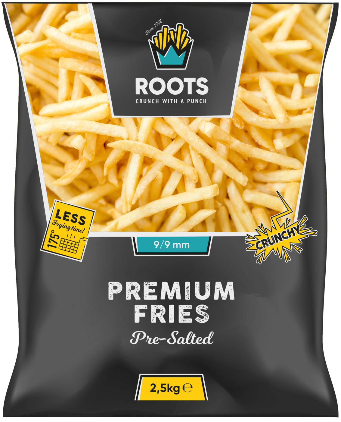 Roots Premium Pommes 9/9, vorgesalzen  4x2,5 Kg, Pro Karton